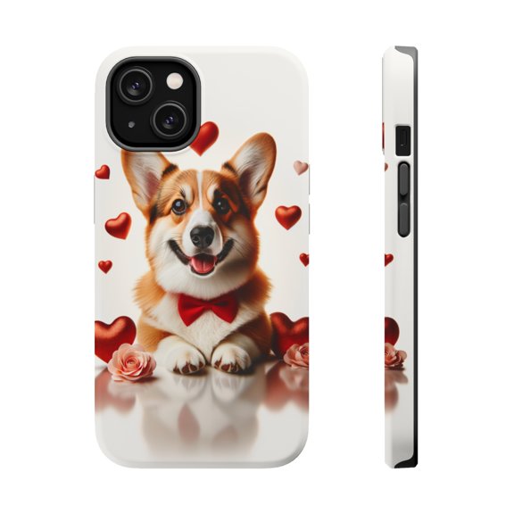 DistinctInk Tough Case for Apple iPhone 14 PLUS (6.7" Screen), Compatible with MagSafe Charging - Valentine's Day Pembroke Welsh Corgi