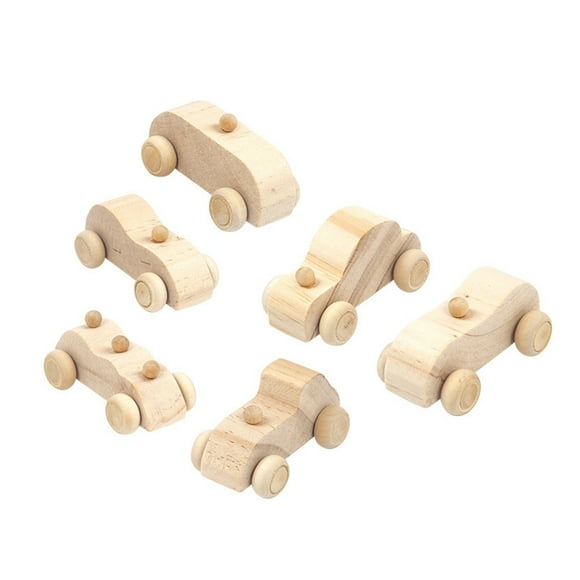 Unfinished Wood Car Wooden Car Toy Beige 6Pcs 1.6x1.6x2.8in
