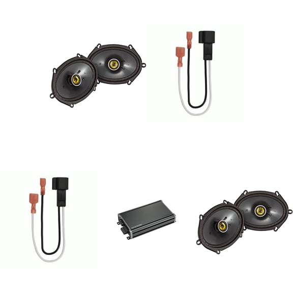 Kicker (2 Pair) 46CSC684 6x8" Coaxial, 46CXA3604 4 Ch Amp and Speaker Harness Compatible with 98-Up Ford Bundle