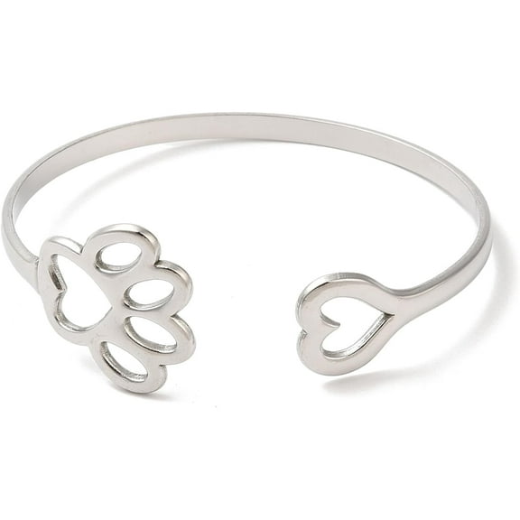 1Pcs 304 Stainless Steel Cuff Bangles Hollow Dog Paw Print and Heart bangle bracelets for Women Open Adjustable Cuff Bracelet Fashion Statement Jewelry