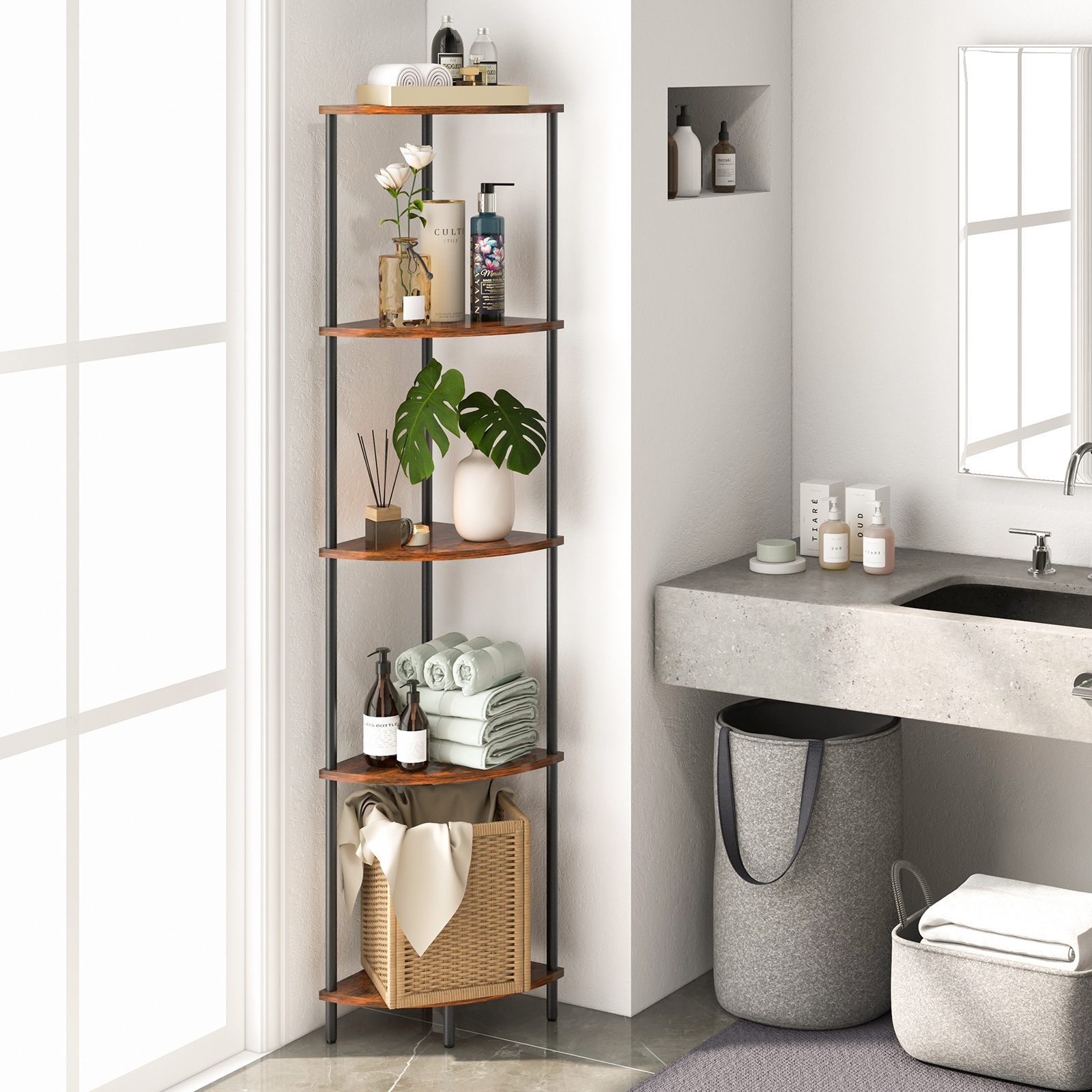 Yoobure 5-Tier Corner Shelf Stand, Berry Brown, 65 Inches photo 4