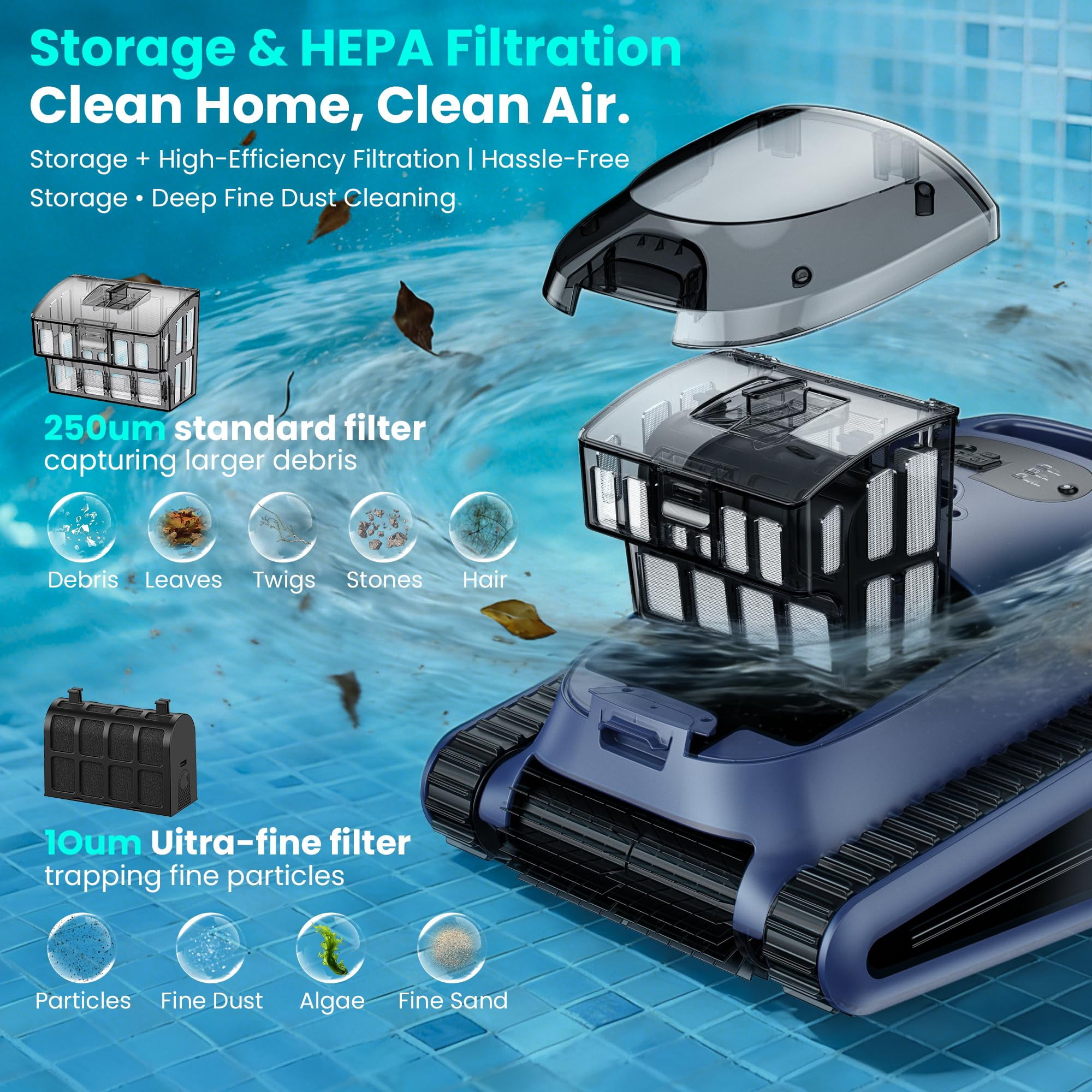 Seauto 2026 New Cordless Robotic Pool Cleaner for Inground & Above-Ground Pools up to 2150 Sq Ft, Wall & Waterline Cleaning, 80 GPM Strong Suction, Smart Navigation, 3 Cleaning Modes, App Control