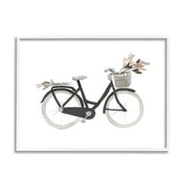 Stupell Industries Spring Floral Bicycle Basket Minimal over White Transportation Painting White Framed Art Print Wall Art, 16 x 20