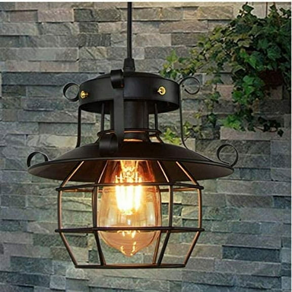 Miumaeov Single Head Pendant Light with Iron Cage Lamp Shade Height Adjustable Farmhouse Chandelier with 1 Lamp Energy Saving and Eye Protection Dining Room Bar Cafe Retro Light Fixture