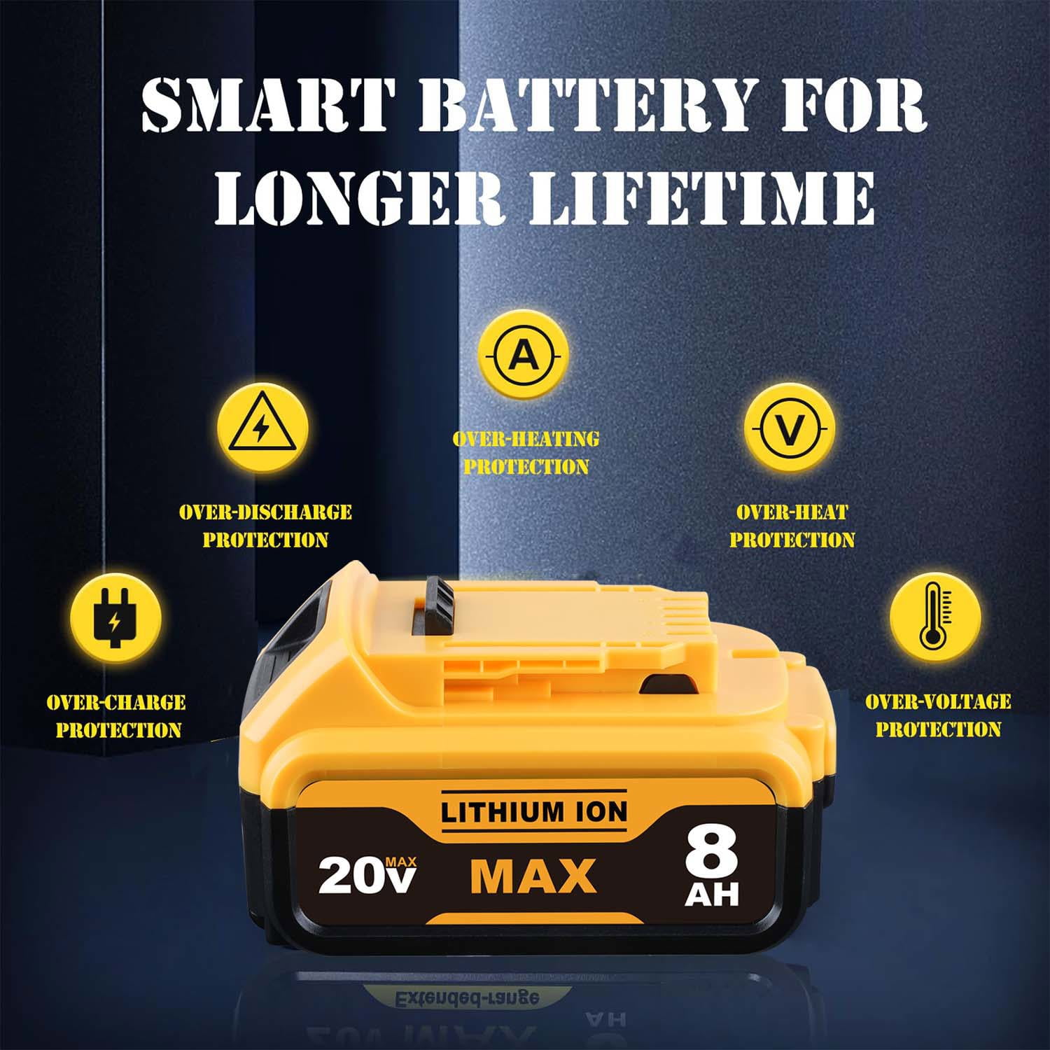 Persever 2-Pack 20V 8000mAh DCB200 Replacement for Dewelt 20V MAX Li-on Battery - Compatible with DCB205 DCB206 DCB207 DCB201 and Cordless Tools, High Capacity & Long-Lasting Power