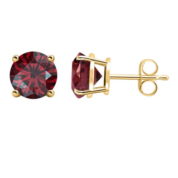 Paris Jewelry 24k Yellow Gold Plated 2 Cttw Garnet Round Stud Earrings