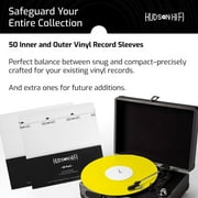 Hudson Hi-Fi 50 ct. Inner Sleeves for Vinyl Records & 50 ct. Vinyl Outer Sleeves - 100 Vinyl Sleeves for Records, Clear Outer & Inner Sleeves for Vinyl Records