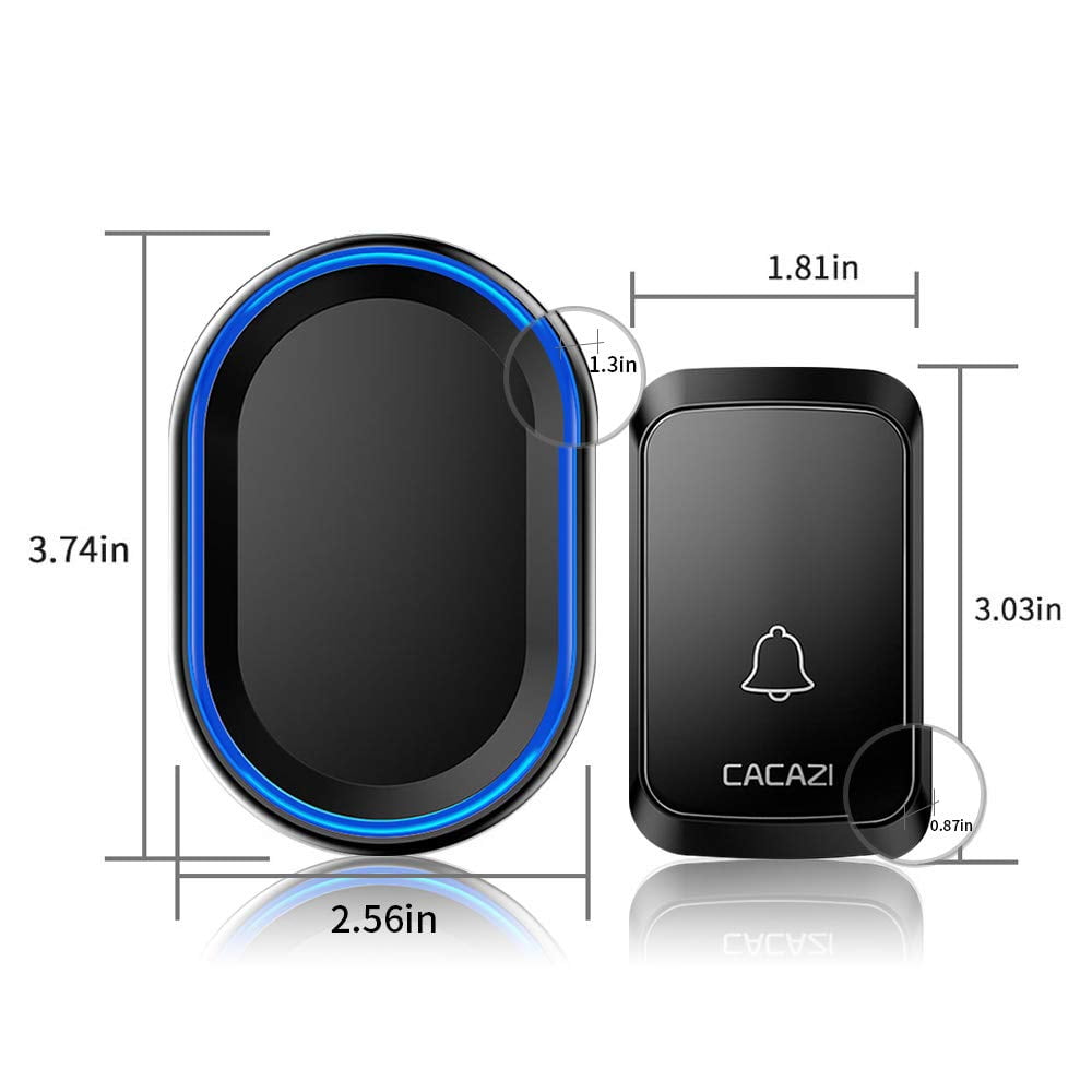 Wireless Doorbell, Waterproof Door bell Chime Operating at Over 1000 Feet with 4 Volume Levels, 58 Melodies (Black)