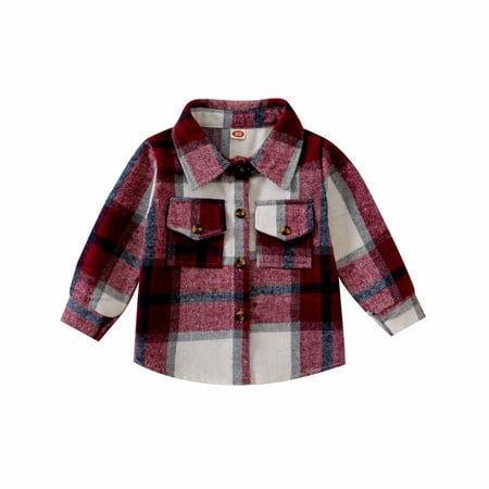 

Odeerbi Toddler Winter Coat Kids Boys Girls Outerwear Jackets Flannel Shirt Jacket Plaid Long Sleeve Lapel Button Down Shacket Shirts Coats Fall Tops Red