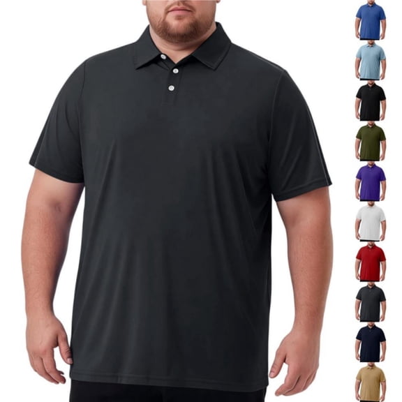Qwertyu Big and Tall Polo Shirts for Men Solid Collared Short Sleeve Tops Classic Pullover Work Athletic Collared T-Shirts Black 8XL
