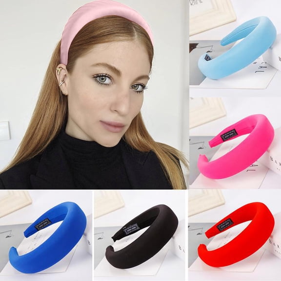 Siminsem Women Sponge Padded Headbands Non Slip Hair Hoop for Washing Face - Soft Velvet Spa Skincare Headband Cute Fashion Accessories for Curly Hair, Hot Pink, One Size