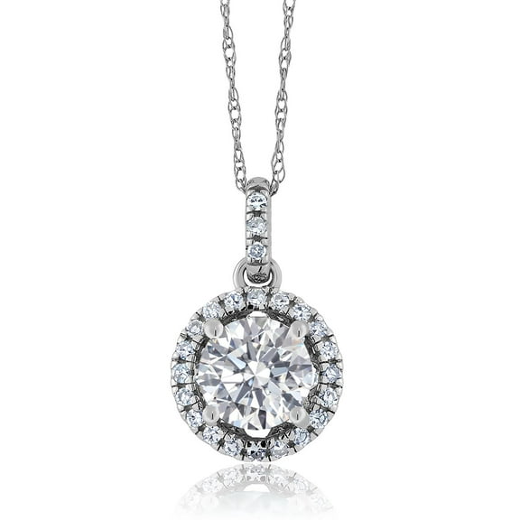 Gem Stone King 14K White Gold IGI Certified Lab Grown Diamond Pendant Necklace for Women | 1 Cttw | Center Round Diamond 0.75 Ct | F-G Color | VS Clarity | 18 inch Chain
