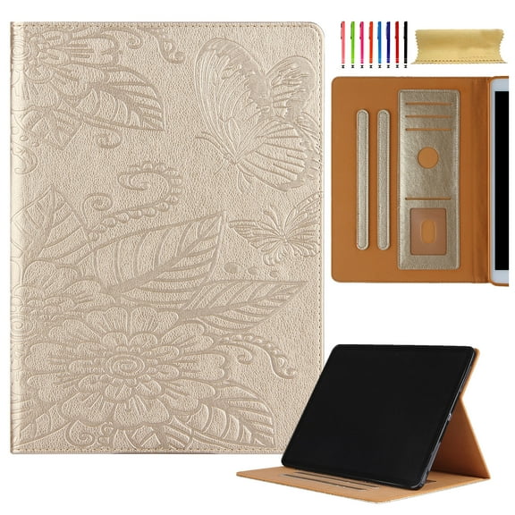 Nalacover Case for iPad 10th Generation Case 2022, Butterfly Embossed Stand Case for iPad 10.9 inch, Soft TPU Back Cover, Smart Card Slot Folio Protective Leather Case Fit iPad 10 - Gold