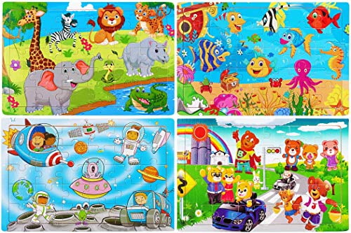 Wooden Jigsaw puzzles for kids ages 3-5 Year Old 30 Piece Colorful Wooden Puzzles for Toddler Children Learning Educational Puzzles Toys for Boys and Girls Set for Kids 2 3 4 5 Year Old 6 Puzzles 