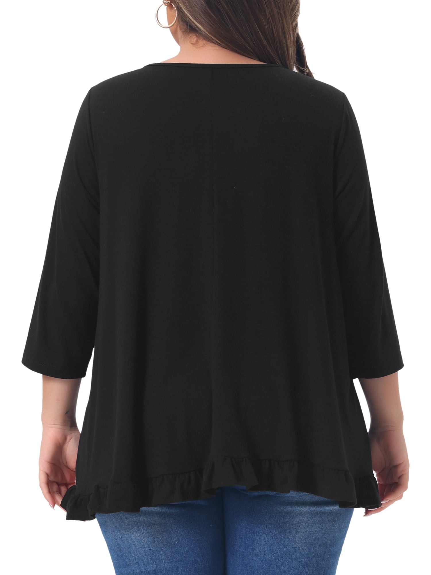 DARING DIVA Women's Plus Pleated Crew Neck 3/4 Sleeve Blouses 4X Black