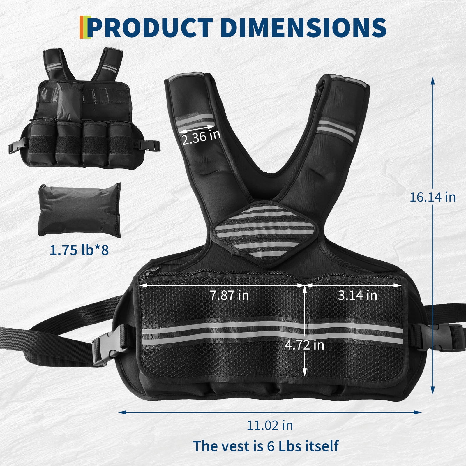 Adjustable Weighted Vest with Reflective Stripe and Mesh Pocket, Workout Gear for Women, Men, Walking, Weight Loss, Training, Running