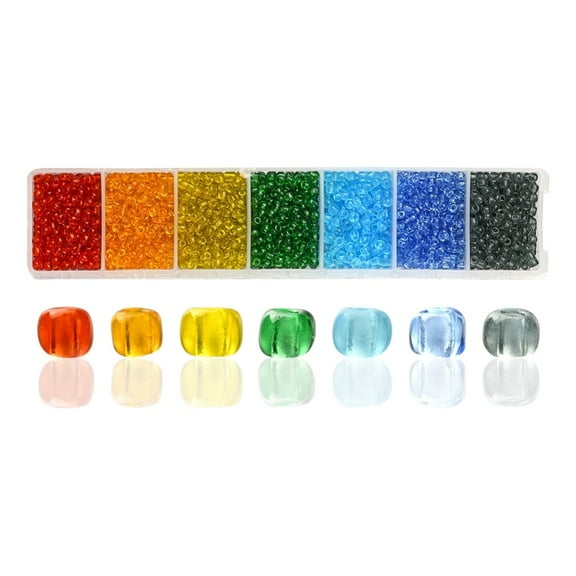 1400Pcs 7 Colors Glass Seed Beads Transparent Round 8/0 Mixed Color 3mm Hole: 1mm 200pcs/colors