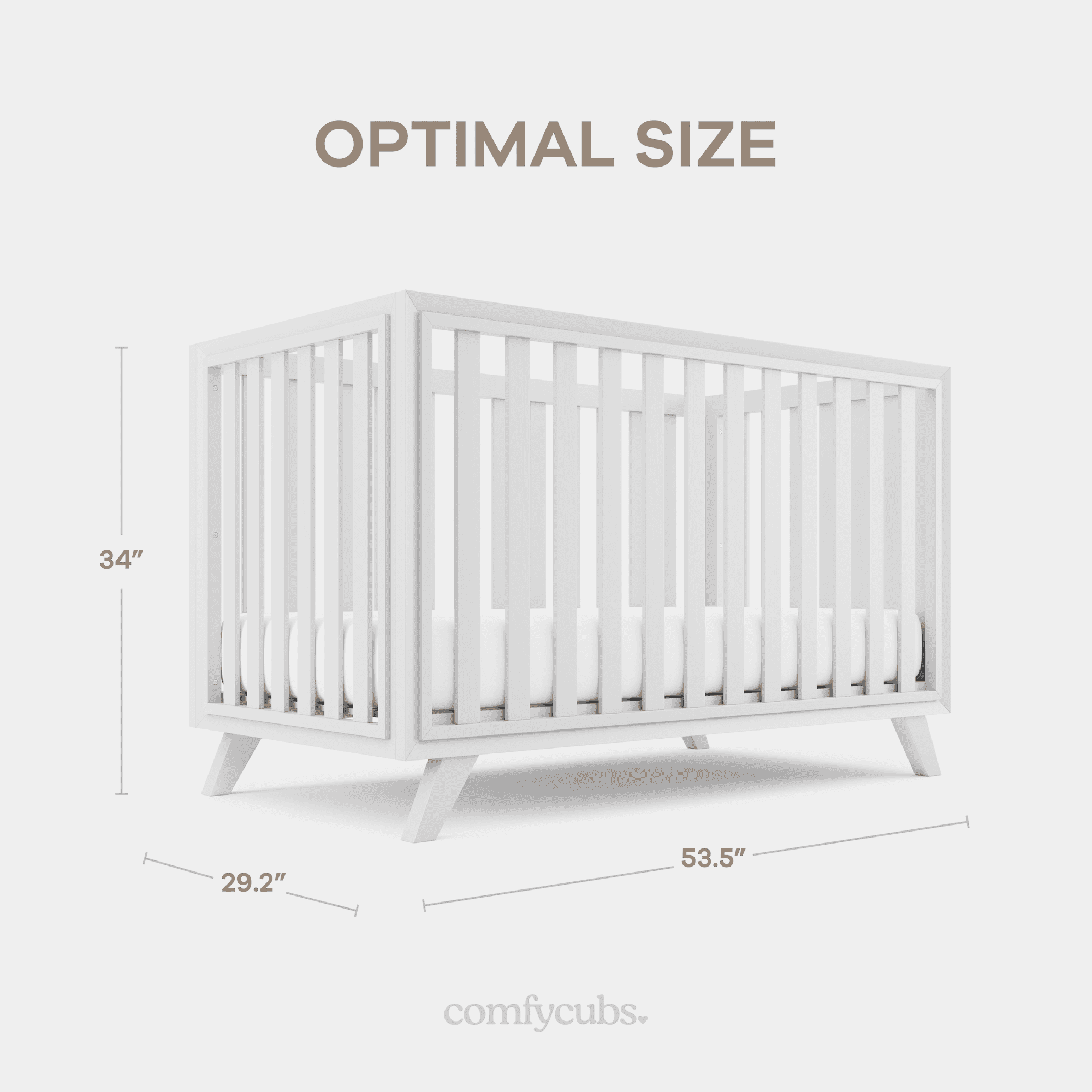 Comfy Cubs Baby Crib for 0-3, Adjustable Mattress Height, All White