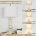 thumbnail image 5 of 26" Farmhouse Table Lamps Set of 2, Rustic Touch Control Bedside Lamps with 2 USB Ports & AC Outlet, Vintage White Resin 3-Way Dimmable Nightstand Lamp Linen Fabric Shade for Living Room Bedroom Decor, 5 of 9