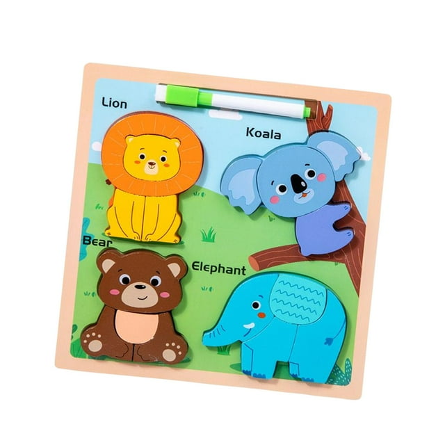 Rompecabezas de madera 2 en 1, tablero de dibujo, rompecabezas educativos Montessori animales Zulema Rompecabezas