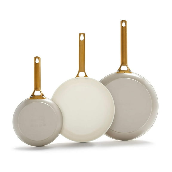 GreenPan Reserve Ceramic Nonstick 8", 10" and 12" Frypan Set | Taupe with Gold-Tone Handles