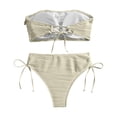 thumbnail image 4 of 2 Piece Bikini Sets for Women Bikini Set Push Up Strapless Bandeau Top with Back Tie Swimsuit Bathing Suit Summer Beach Beige L, 4 of 6