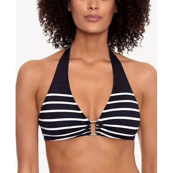 Ralph Lauren BLACK/WHITE Striped Ring Halter Bikini Swim Top, US 16