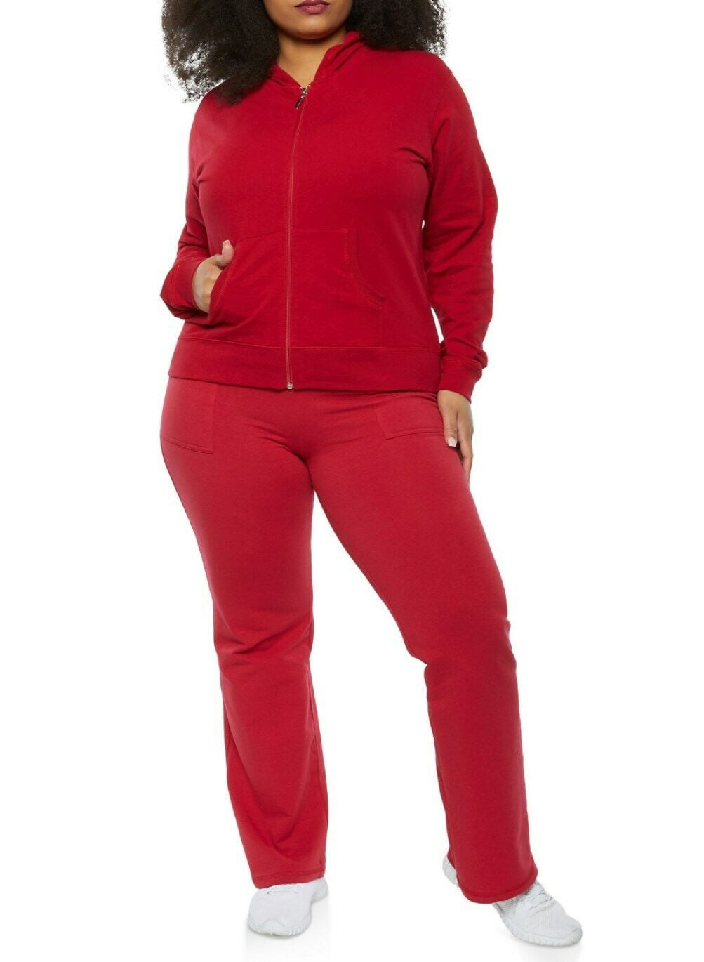 Love's Women's Plus Size Fleece Zip Up Hoodie Track Suit Set Jogging Pants