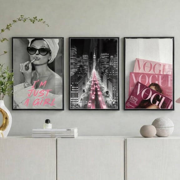 Pink Coquette New York Fashion Trendy Wall Art Set 3 Unframed Paper Print 8x12