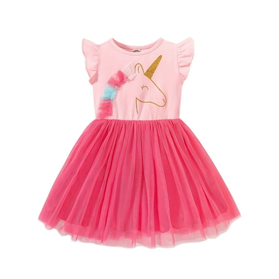 WIBACKER Toddler Kids Girls Unicorn Dress Short Sleeve Summer Casual Tutu Tulle Dresses