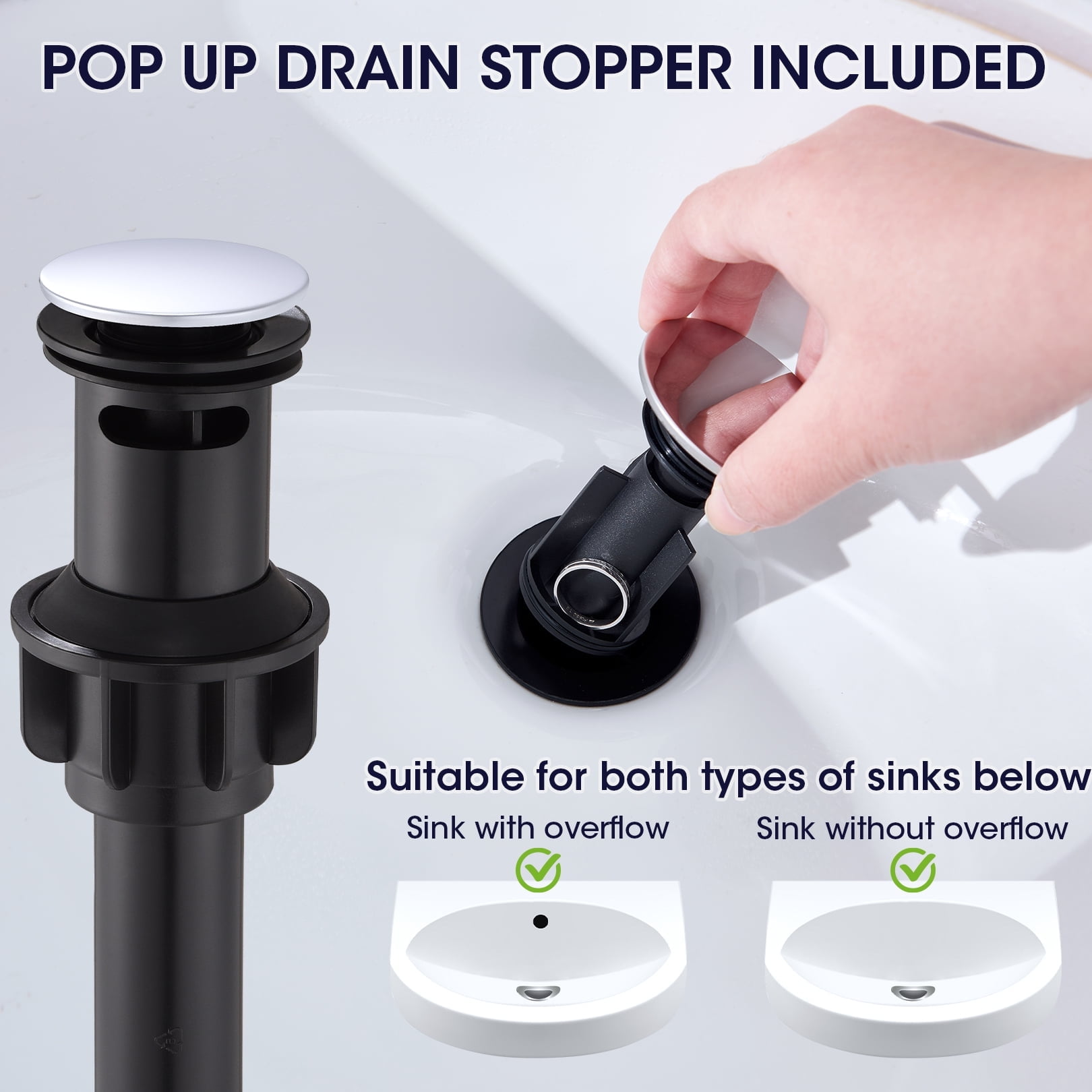 Wowkk Bathroom Sink Faucets Solid Brass Single Handle Bathroom Faucets with Deck Mount 1 Hole or 3 Hole and Supply Line, Straight Spout Vanity Faucet for RV Restroom Hotel, Polished Chrome