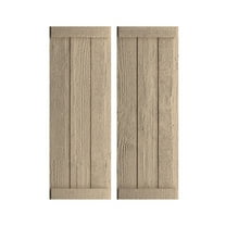 Ekena Millwork 16 1/2"W x 26"H Rustic Three Board Joined Board-n-Batten Rough Sawn Faux Wood Shutters w/End Batten (Per Pair), Primed Tan