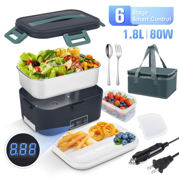 Doulami Electric Lunch Box Heated Lunch Box Portable Food Warmer1.8L Food Box for Adults 12V/24V/110 Heating Box for Car Truck Outdoor