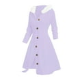 thumbnail image 2 of TaTaai Women's Spring Fall Hooded Dress Long Sleeve Jacquard Button with Faux Fur Collar Solid Color Casual Knit Cardigan Style Gift, 2 of 6