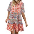 thumbnail image 1 of Vestido de Verano de Manga Corta para Mujeres, Moda Casual Sexy Plegado Botón de Impresión Cuello en V para la Fiesta Y el Verano, 1 of 6