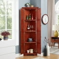thumbnail image 2 of 4-Tier Corner Pantry Cabinet, 72" Tall Storage Cabinet with 8 Doors and Shelves, Farmhouse Kitchen Cabinet for Bathroom & Living Room, Space-Saving Cherry Finish, 2 of 8