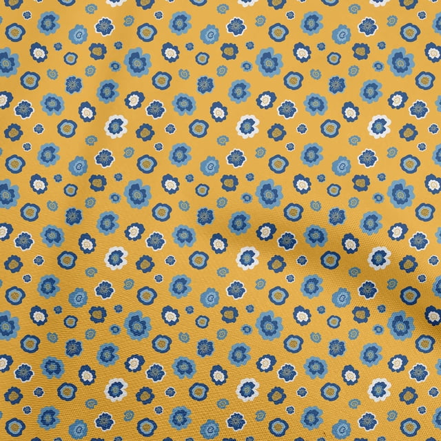 oneOone Coton Popeline Sergé Jaune Tissu Asiatique Rétro Floral Robe Tissu Imprimé Tissu par la Cour 56 Pouces de Large