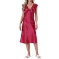 thumbnail image 2 of INSPIRE CHIC Women's Satin Tank Nightdress Lace Trim V-Neck Sleepwear Sleeveless Pajama Dress Midi Nightgowns M Red, 2 of 6