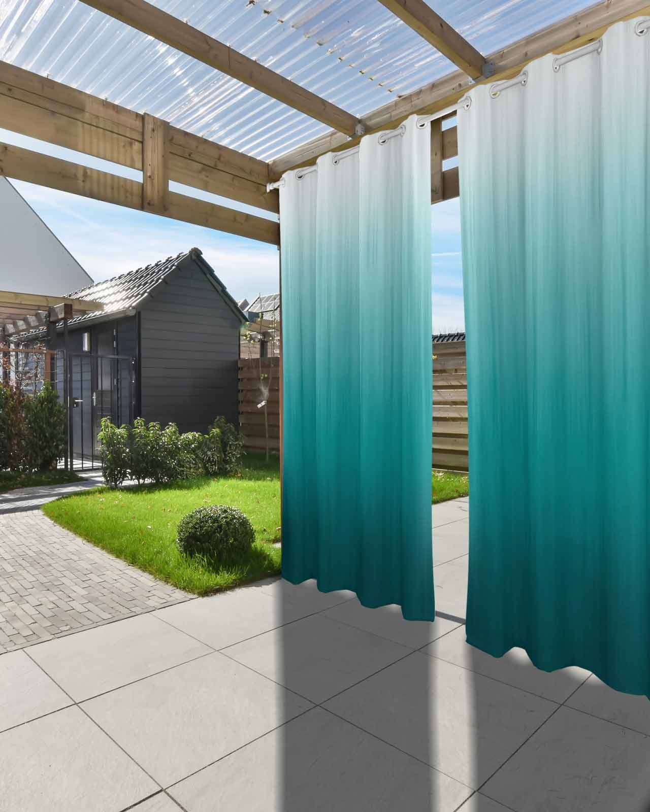 Teal Ombre Outdoor Curtains for Patio, Contemporary Gradient Abstract Art Privacy Drapes Grommet Waterproof Outside Curtains for Porch/Cabana/Balcony 54"x 95", 2 Panel