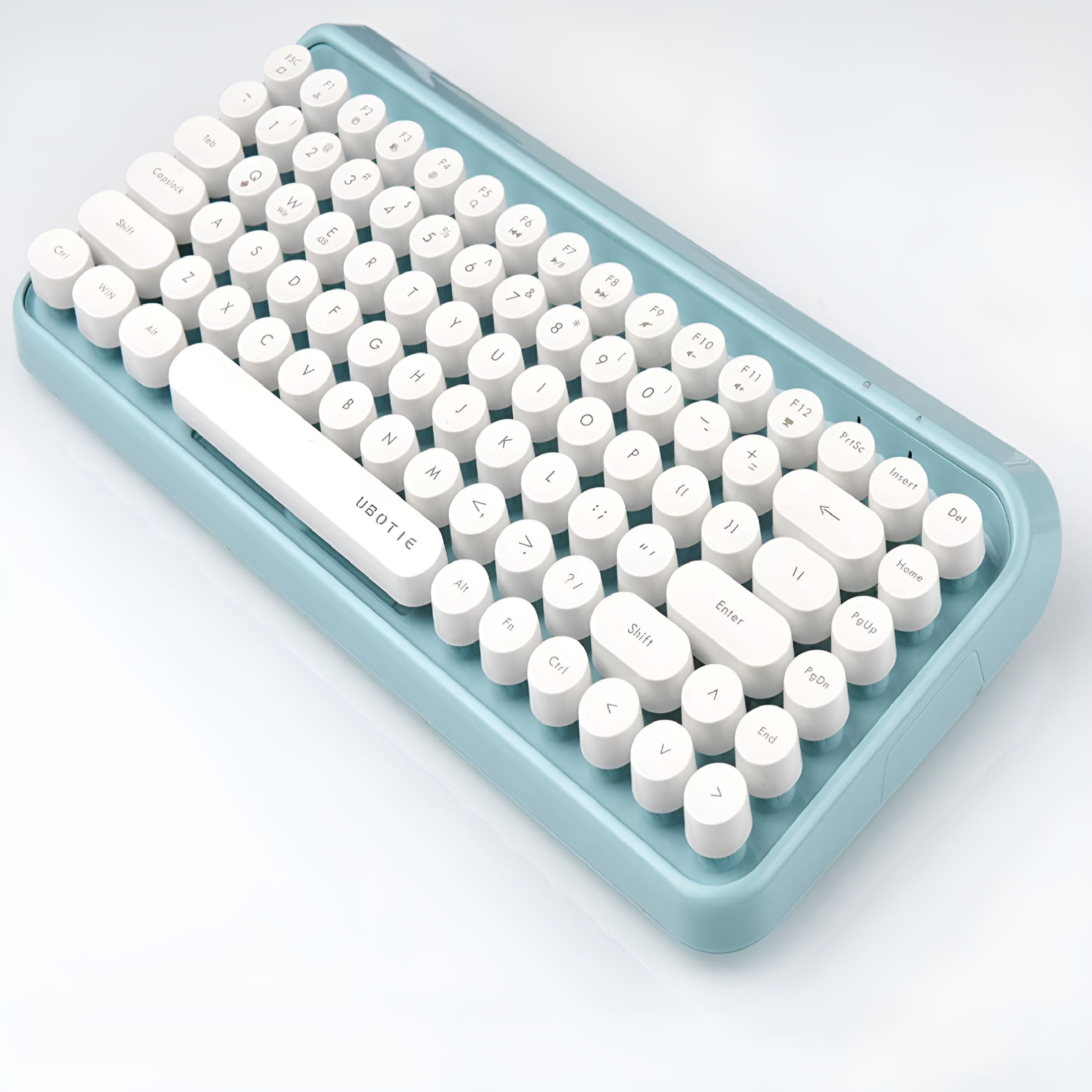 GJX 2026 New Portable Bluetooth Colorful Computer Keyboards,Wireless Mini Compact Retro Typewriter Flexible 84Keys Design Keyboard for Office,Travel,Home(Blue-White)