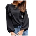 thumbnail image 1 of Moda mujer casual sólido cuello redondo manga larga otoño blusa pullver tops Pompotops FGAJ6634, 1 of 6