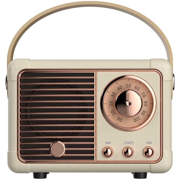 Baolira Altavoz Bluetooth retro mini altavoz inalámbrico, altavoz Bluetooth con sonido estéreo nítido, graves ricos, altavoz Bluetooth portátil para iPhone, dispositivos Android y tableta (beige)