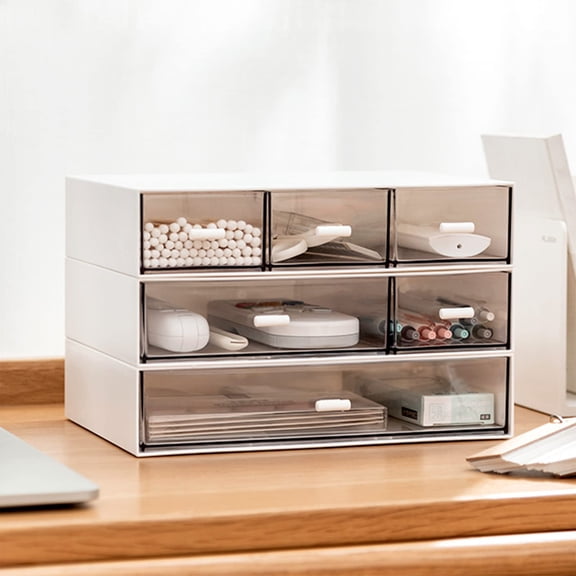 Elook 3-Tier Stackable Desk Organizer, 6 Compartments Compact Plastic Storage Drawers, Multi-Functional Desktop Storage Unit for Office Supplies, Makeup, Bathroom and Home Countertop Organization