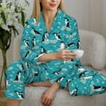 thumbnail image 6 of Salouo Penguins On The Ice In The Sea Pattern Women's Pajamas Set Long Sleeve Button Down Sleepwear Soft Pj Lounge Sets for women 2 Piece Pjs Set with Long Pants-Small, 6 of 7
