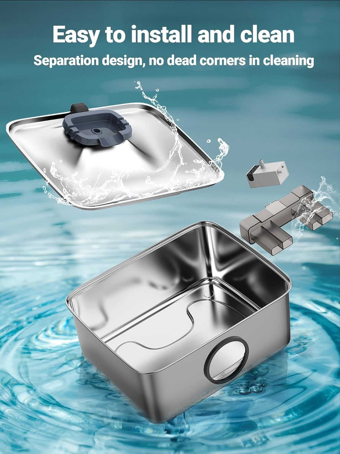 15L/4 Gal Dog Water Fountain, Stainless Steel Large Pet Water Fountain with Water Level LED Light, Quiet Automatic Dog Water Bowl Dispenser for Dogs Inside Easy Cleaning