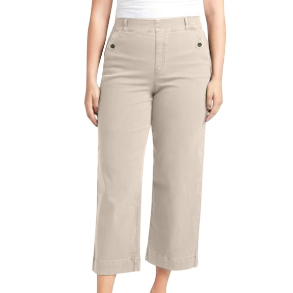 Yuanlook Women's Plus Size High Waist Cropped Wide Leg Pants Minimalist Casual Trousers Size S-4XL