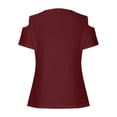 thumbnail image 5 of Huowey Women Tops Casual Shirts Short Sleeve Off The Shoulder Solid Color Deep V-Neck Loose Fit Hollow Out Fashionable T Shirt Summer Comfort Breathable Relaxed Blouse,Wine,XXXXL, 5 of 5