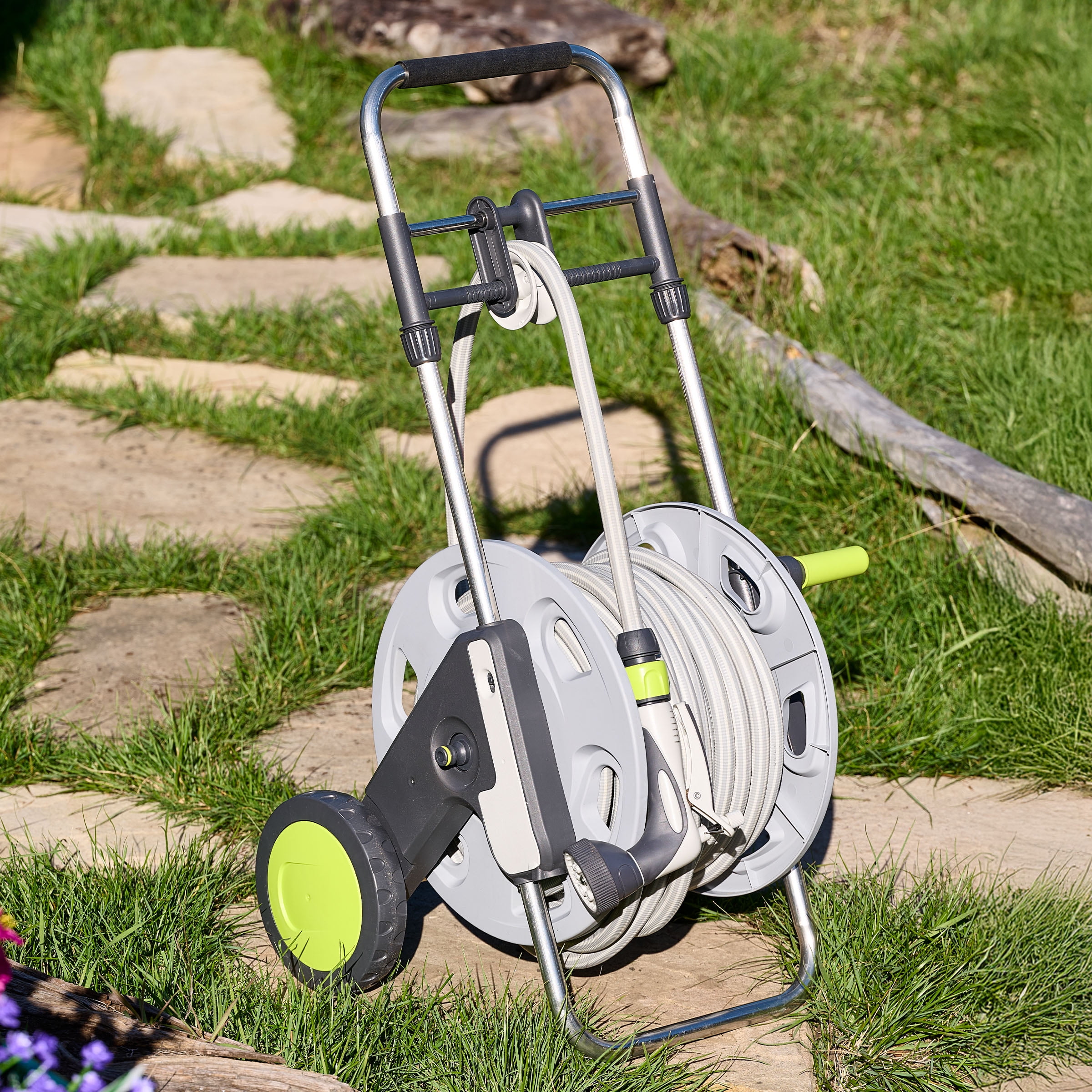 Kings County Tools Garden Hose Reel Cart with 100ft 5/8in Water Hose and Nozzle