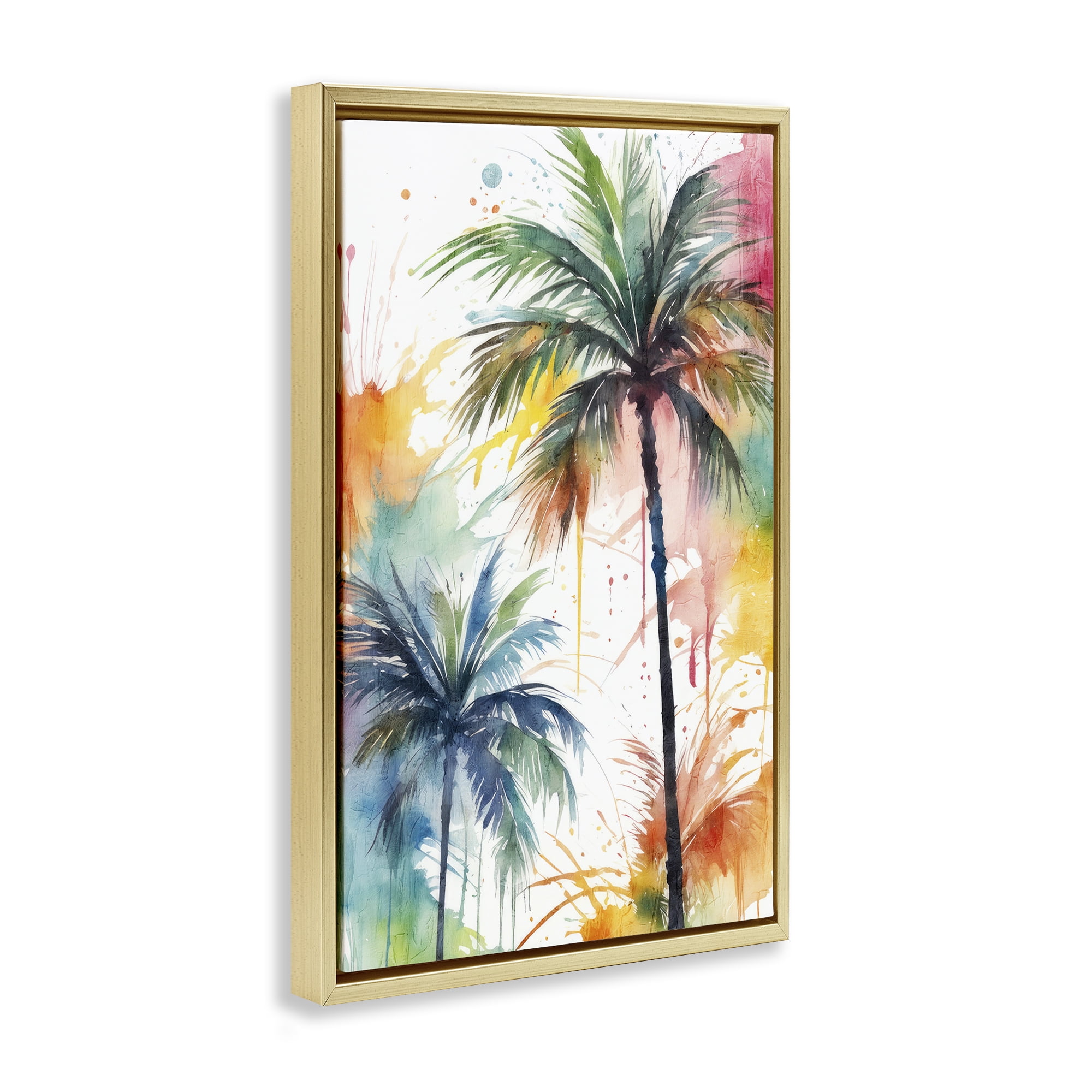 Stupell Industries Splashed Palm Trees Botanical & Floral Painting Gold Floater Framed Canvas Art Print Wall Art, 17 x 25