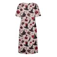 thumbnail image 6 of Women's Halloween Print Round Neck Dress with Pockets Short Sleeve Loose Midi Casual Dress for Women Fall Outfit Daily Wear Deep Red L, 6 of 6